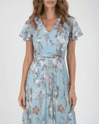 Women Maxi Dress Ruffle Sleeve V - Neck Lace Up Design - Evergreen Outfits - Women Maxi Dress