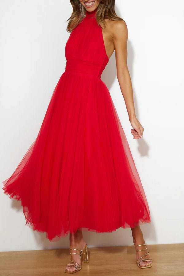 Women Maxi Dress Sleeveless Halter Neckline Elegant Fit - Evergreen Outfits - Women Maxi Dress