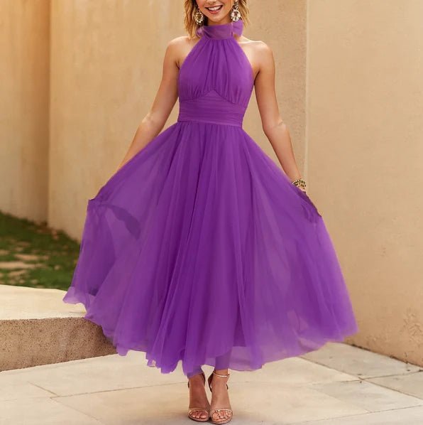 Women Maxi Dress Sleeveless Halter Neckline Elegant Fit - Evergreen Outfits - Women Maxi Dress