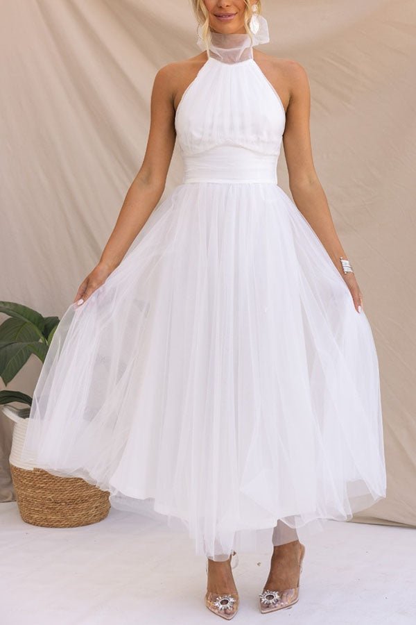 Women Maxi Dress Sleeveless Halter Neckline Elegant Fit - Evergreen Outfits - Women Maxi Dress