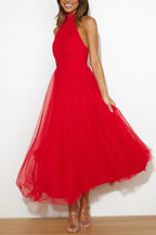 Women Maxi Dress Sleeveless Halter Neckline Elegant Fit - Evergreen Outfits - Women Maxi Dress