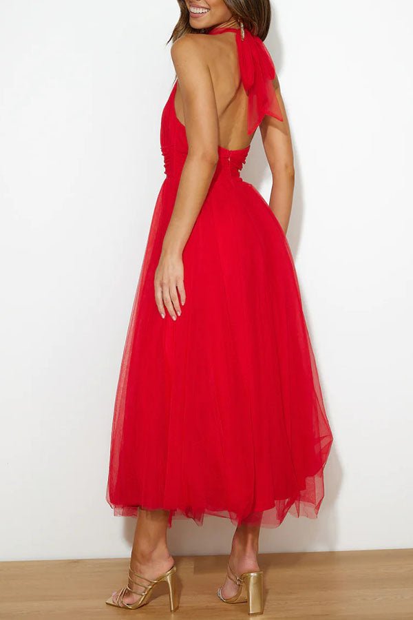 Women Maxi Dress Sleeveless Halter Neckline Elegant Fit - Evergreen Outfits - Women Maxi Dress