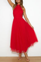Women Maxi Dress Sleeveless Halter Neckline Elegant Fit - Evergreen Outfits - Women Maxi Dress