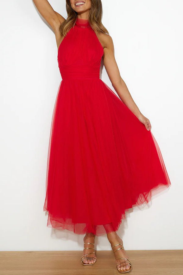 Women Maxi Dress Sleeveless Halter Neckline Elegant Fit - Evergreen Outfits - Women Maxi Dress