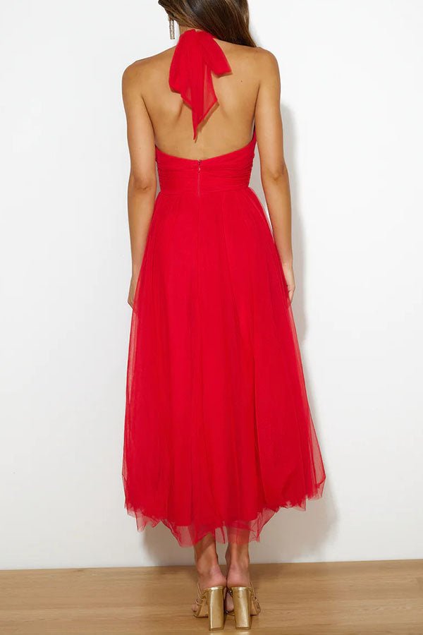 Women Maxi Dress Sleeveless Halter Neckline Elegant Fit - Evergreen Outfits - Women Maxi Dress