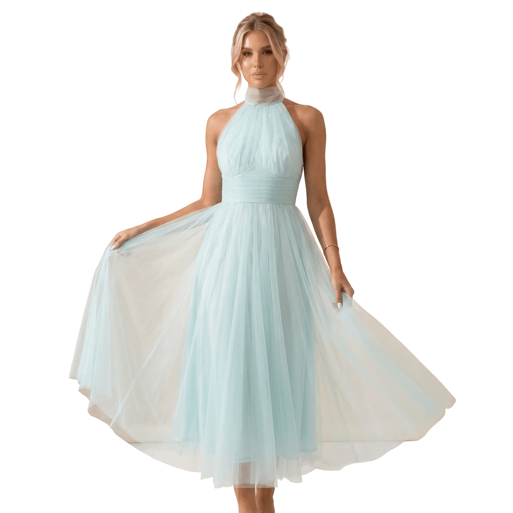 Women Maxi Dress Sleeveless Halter Neckline Elegant Fit - Evergreen Outfits - Women Maxi Dress