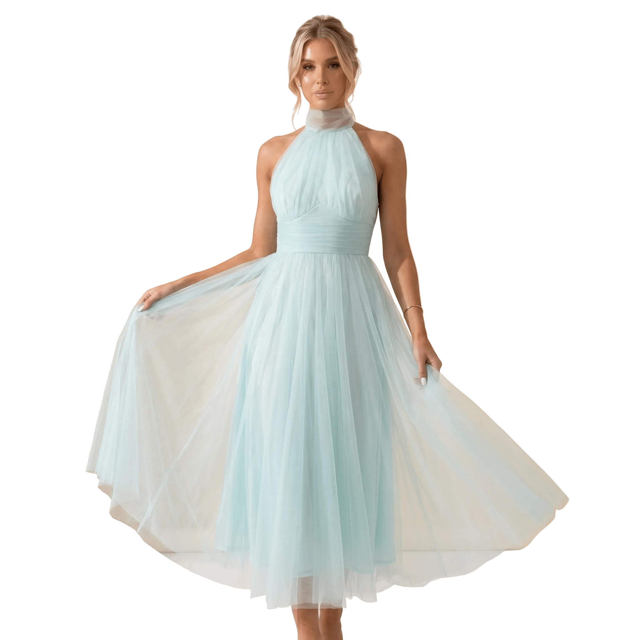 Women Maxi Dress Sleeveless Halter Neckline Elegant Fit - Evergreen Outfits - Women Maxi Dress