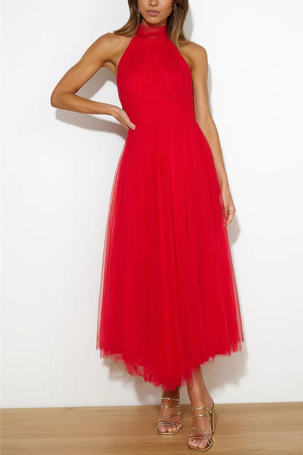 Women Maxi Dress Sleeveless Halter Neckline Elegant Fit - Evergreen Outfits - Women Maxi Dress
