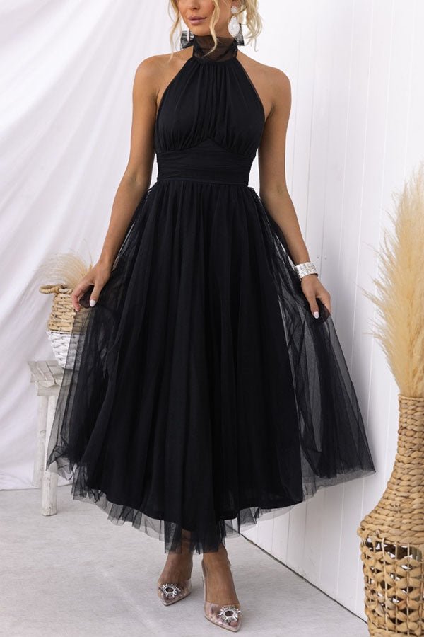 Women Maxi Dress Sleeveless Halter Neckline Elegant Fit - Evergreen Outfits - Women Maxi Dress