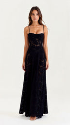 Women Maxi Dress Spaghetti Strap Corset Bodice Fit - Evergreen Outfits - Women Maxi Dress