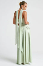 Women Maxi Dress Strapless Fitted Shape Slit Detail - Evergreen Outfits - Women Maxi Dress