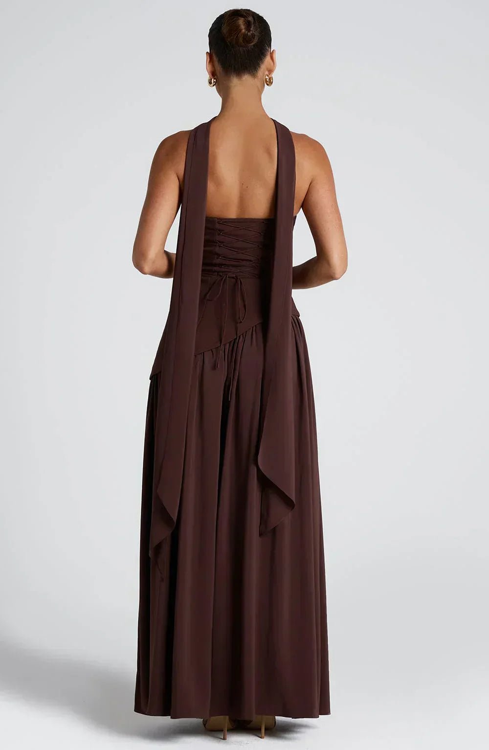 Women Maxi Dress Strapless Fitted Shape Slit Detail - Evergreen Outfits - Women Maxi Dress