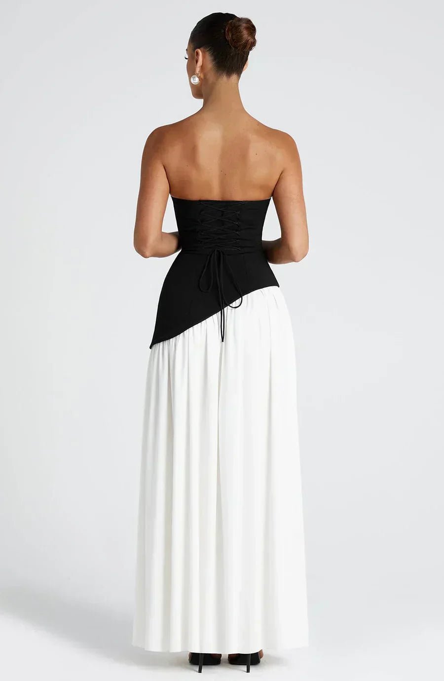 Women Maxi Dress Strapless Fitted Shape Slit Detail - Evergreen Outfits - Women Maxi Dress