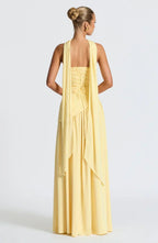Women Maxi Dress Strapless Fitted Shape Slit Detail - Evergreen Outfits - Women Maxi Dress