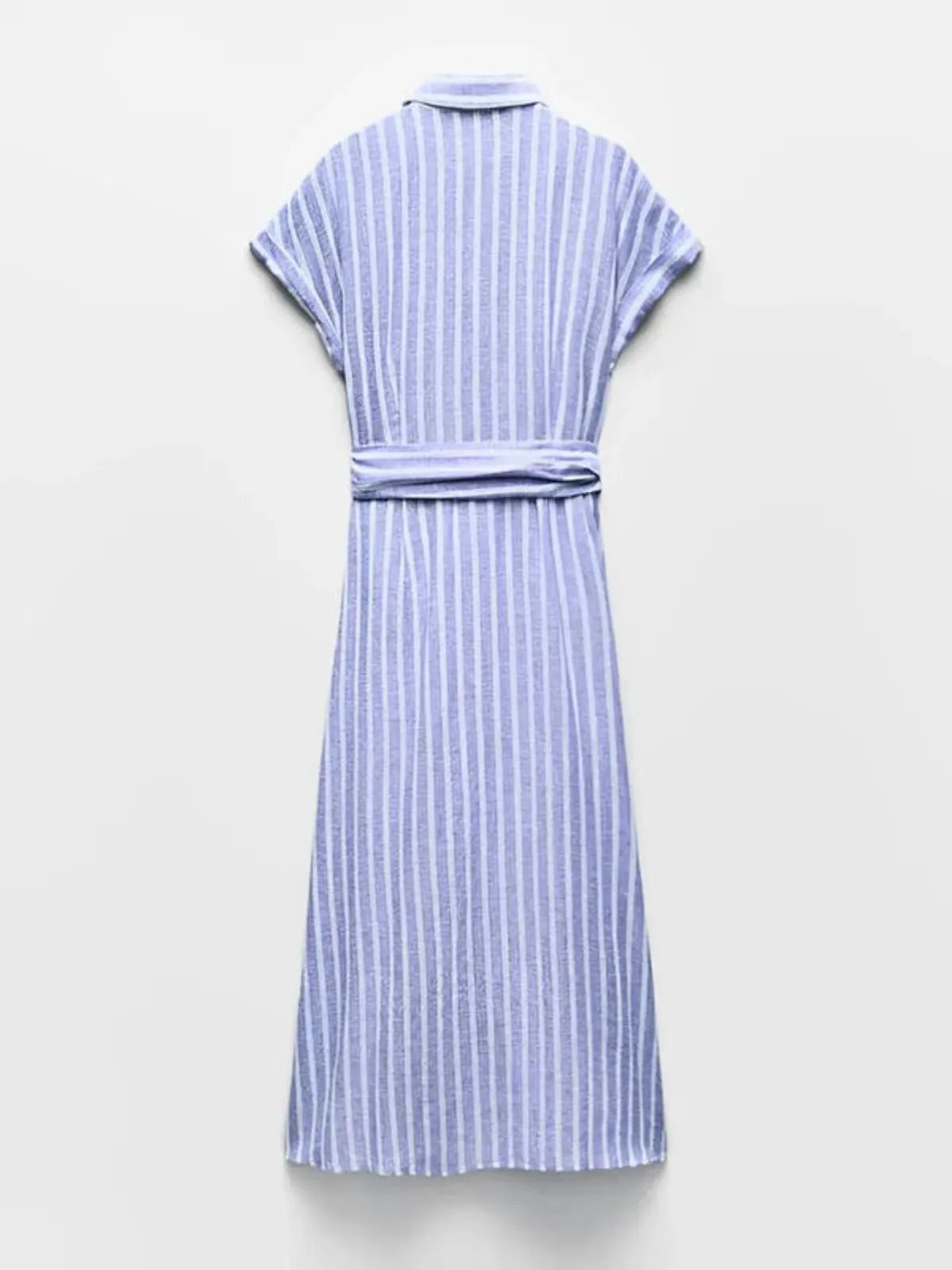 Women Maxi Dress Striped Short Sleeve Button Closure - Evergreen Outfits - Women Maxi Dress