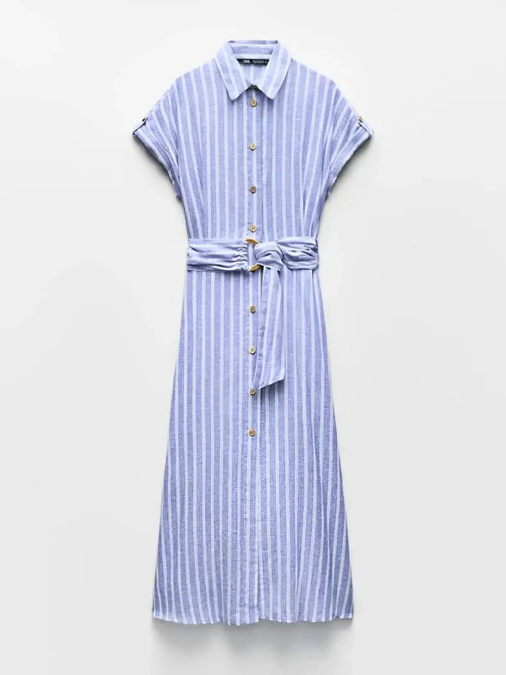 Women Maxi Dress Striped Short Sleeve Button Closure - Evergreen Outfits - Women Maxi Dress