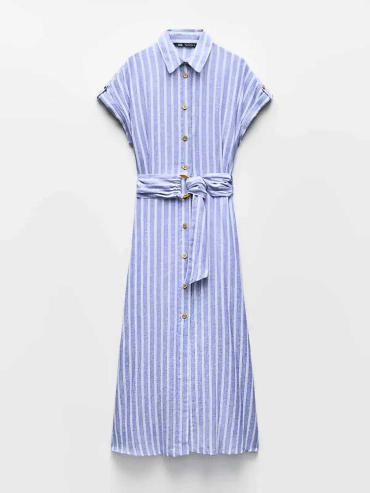 Women Maxi Dress Striped Short Sleeve Button Closure - Evergreen Outfits - Women Maxi Dress