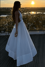 Women Maxi Dress V Neck Fitted Bodice Zip Closure - Evergreen Outfits - Women Maxi Dress