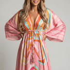Women Maxi Dress V - Neck Maxi Length Side Slit Design - Evergreen Outfits - Women Maxi Dress