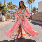 Women Maxi Dress V - Neck Maxi Length Side Slit Design - Evergreen Outfits - Women Maxi Dress