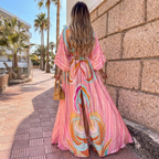 Women Maxi Dress V - Neck Maxi Length Side Slit Design - Evergreen Outfits - Women Maxi Dress