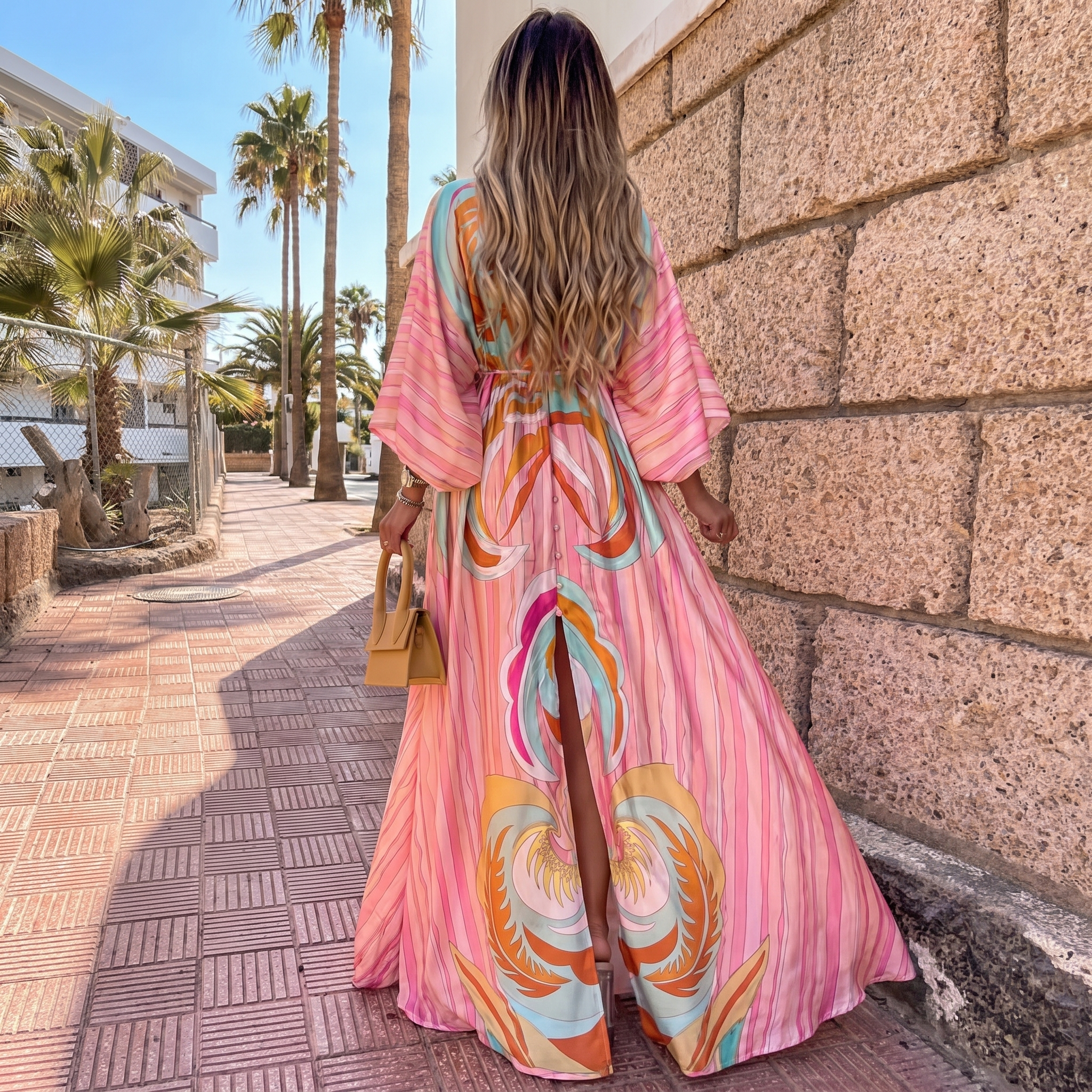 Women Maxi Dress V - Neck Maxi Length Side Slit Design - Evergreen Outfits - Women Maxi Dress