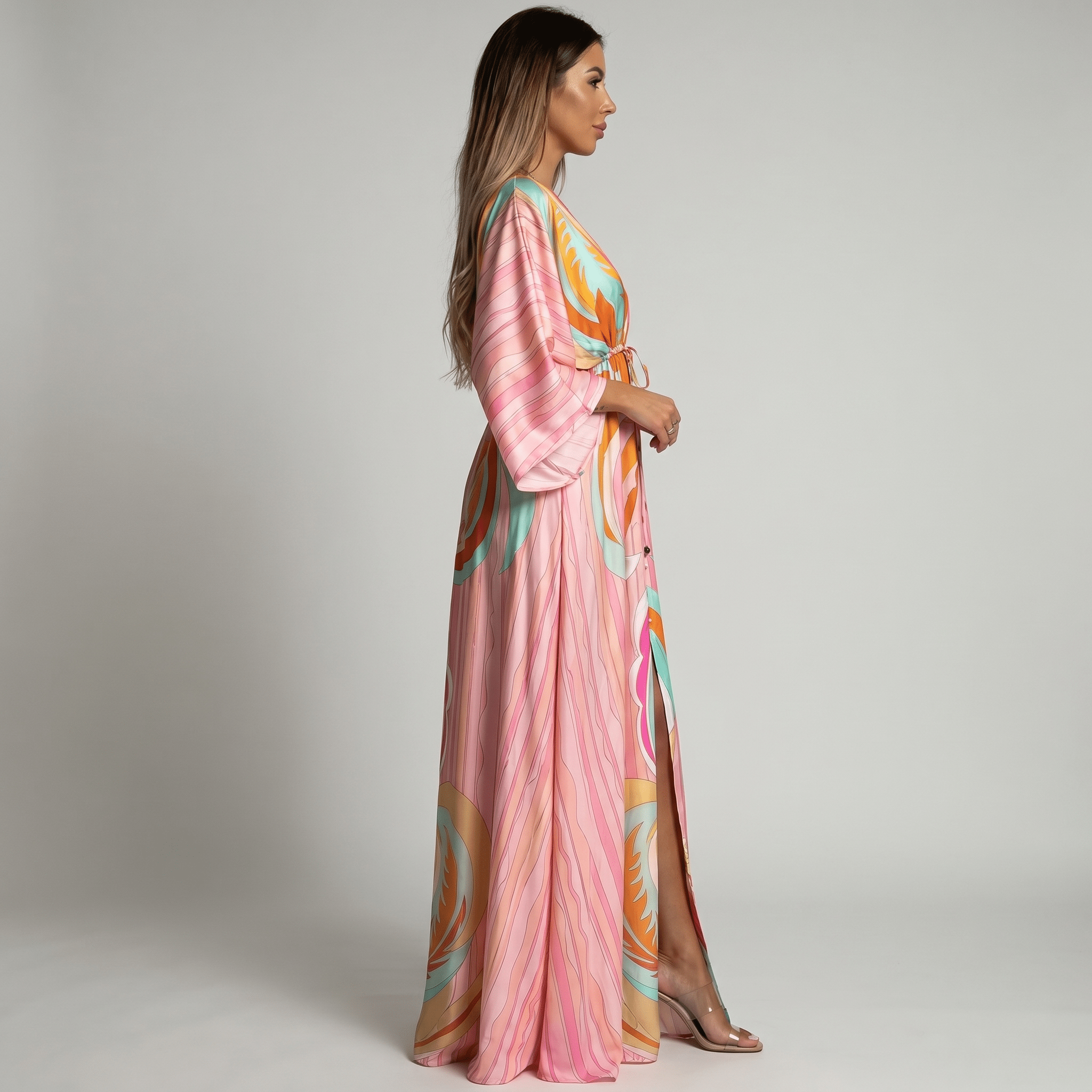 Women Maxi Dress V - Neck Maxi Length Side Slit Design - Evergreen Outfits - Women Maxi Dress