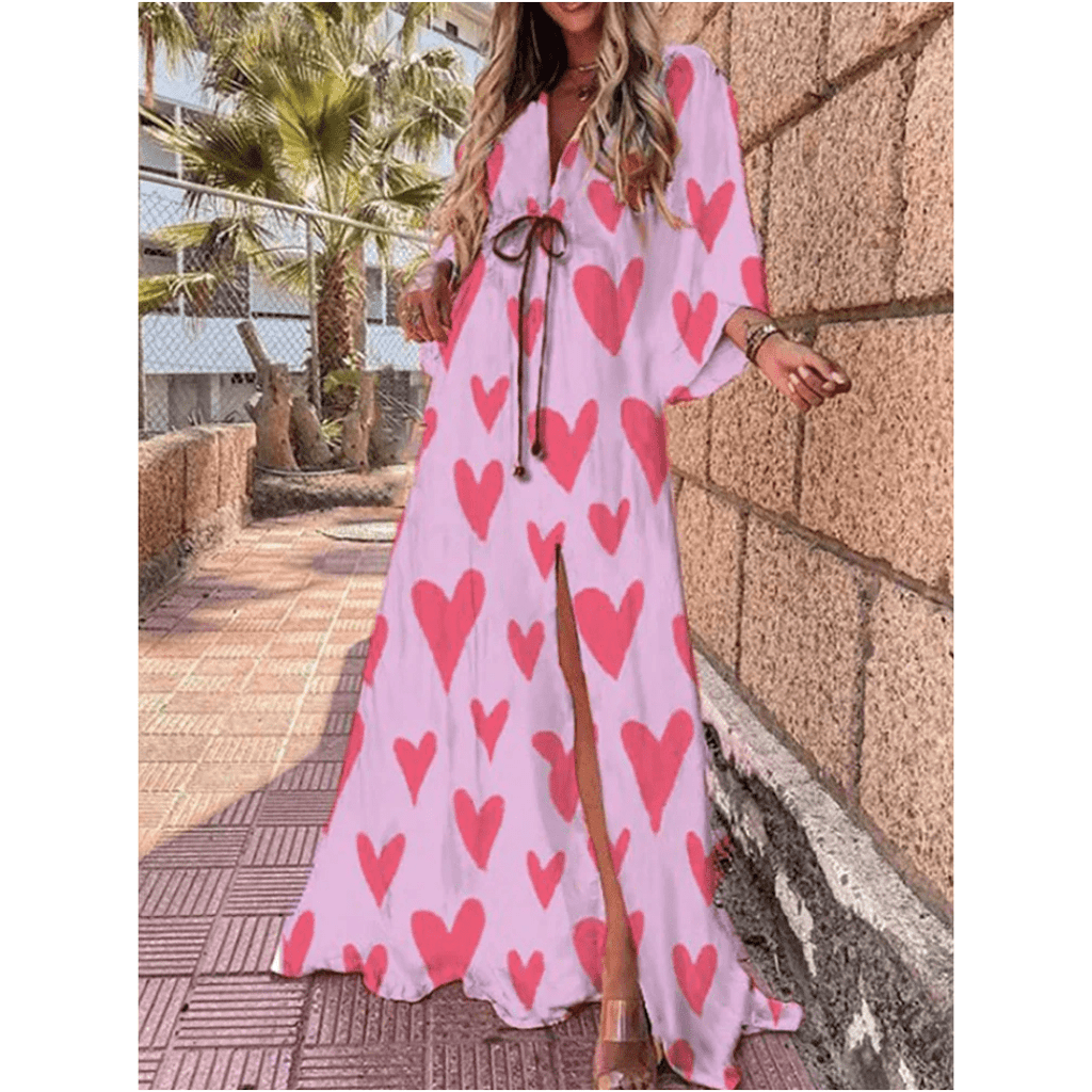 Women Maxi Dress V - Neck Maxi Length Side Slit Design - Evergreen Outfits - Women Maxi Dress