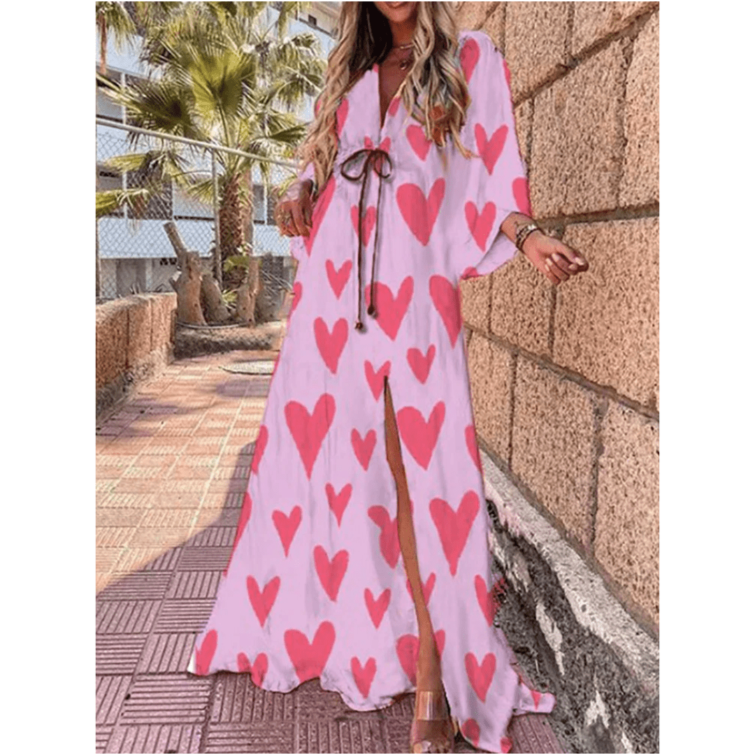 Women Maxi Dress V - Neck Maxi Length Side Slit Design - Evergreen Outfits - Women Maxi Dress