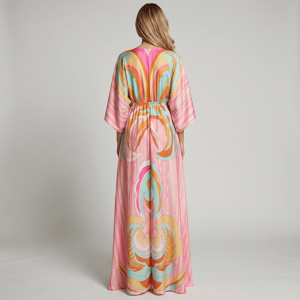 Women Maxi Dress V - Neck Maxi Length Side Slit Design - Evergreen Outfits - Women Maxi Dress