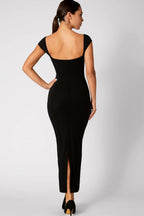 Women Midi Dress Bodycon Fit Off Shoulder Midi Length - Evergreen Outfits - Women Midi Dress