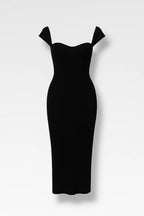 Women Midi Dress Bodycon Fit Off Shoulder Midi Length - Evergreen Outfits - Women Midi Dress
