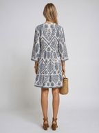 Women Midi Dress Boho Print V - Neck Short Sleeve Design - Evergreen Outfits - Women Midi Dress