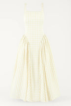 Women Midi Dress Checked Fitted Top Flared Skirt Design - Evergreen Outfits- Women Midi Dress