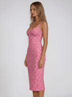Women Midi Dress Floral Print Ruffle Strap Sleeveless - Evergreen Outfits - Women Midi Dress