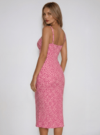 Women Midi Dress Floral Print Ruffle Strap Sleeveless - Evergreen Outfits - Women Midi Dress