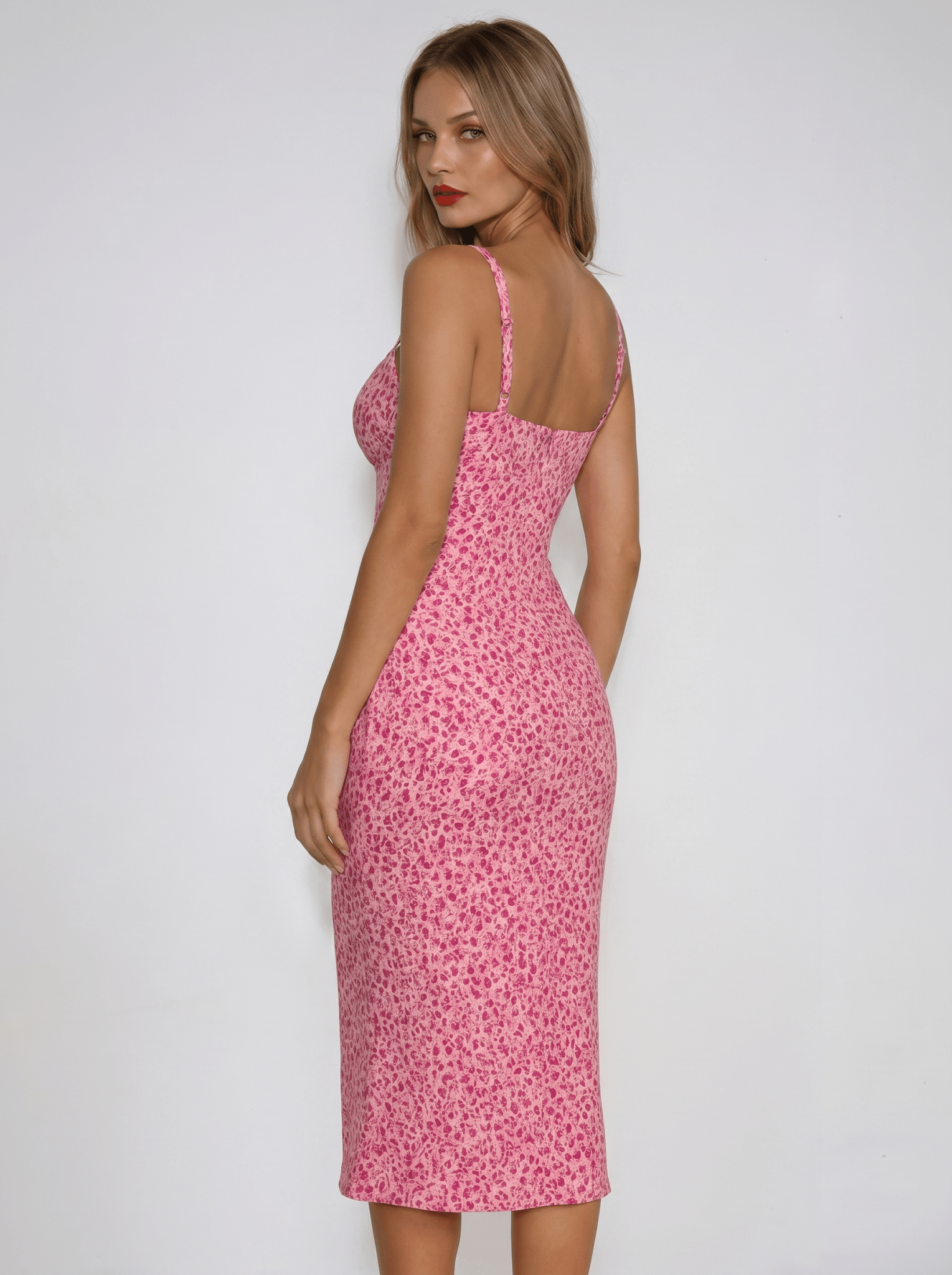 Women Midi Dress Floral Print Ruffle Strap Sleeveless - Evergreen Outfits - Women Midi Dress