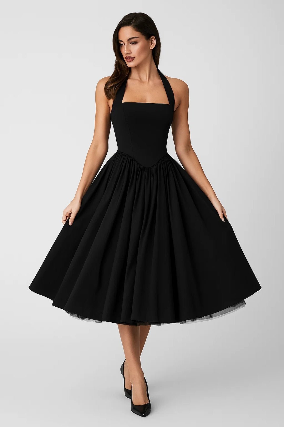 Black Halter Flare Midi Dress - XLarge Black Halter Flare Midi Dress - XLarge