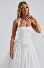 Women Midi Dress Halter Neckline Flared Skirt Sleeveless - Evergreen Outfits - Women Midi Dress