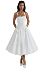 Women Midi Dress Halter Neckline Flared Skirt Sleeveless - Evergreen Outfits - Women Midi Dress