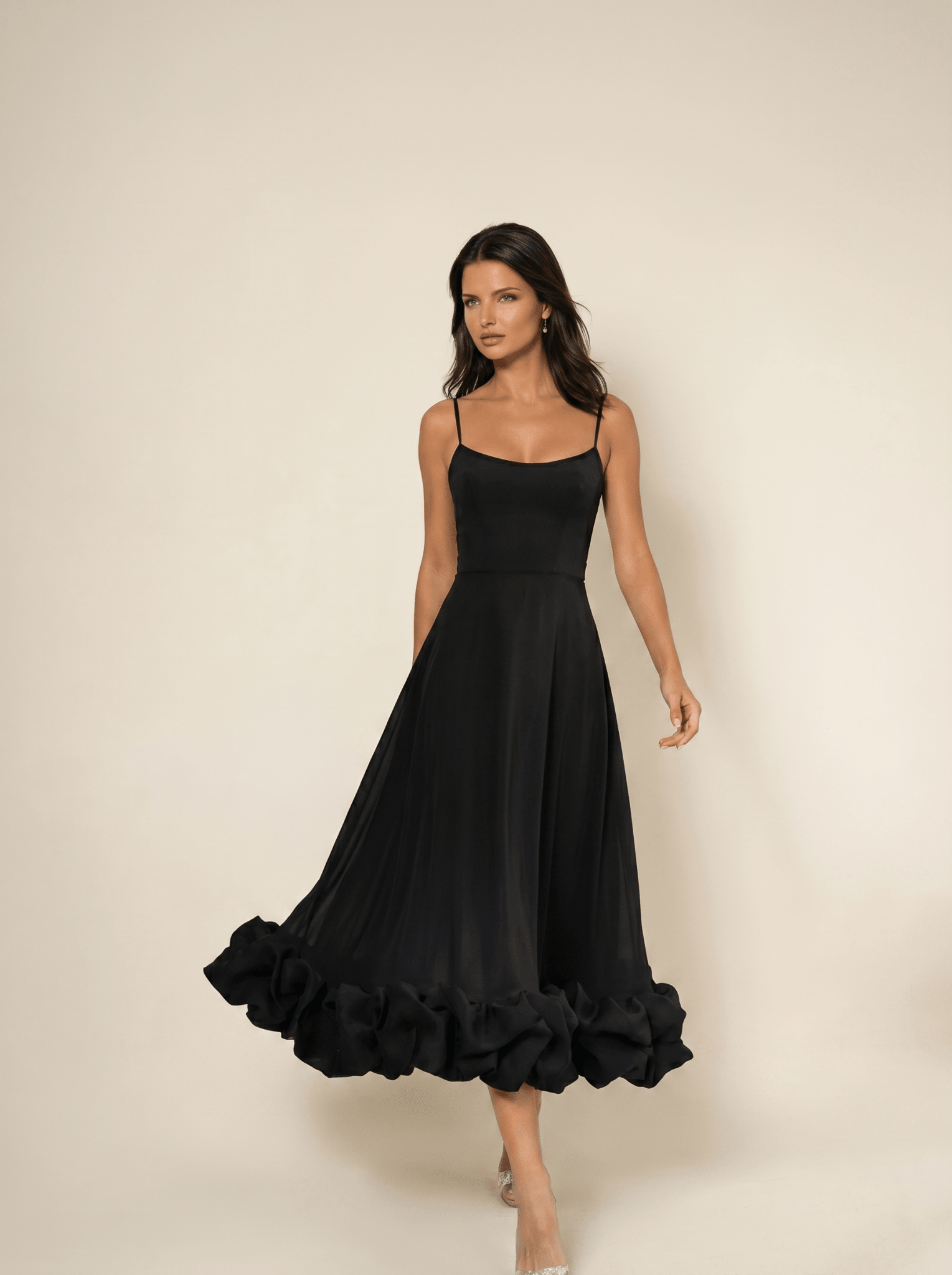 Women Midi Dress One Shoulder Ruffle Hem Fitted Design - Evergreen Outfits - Women Midi Dress
