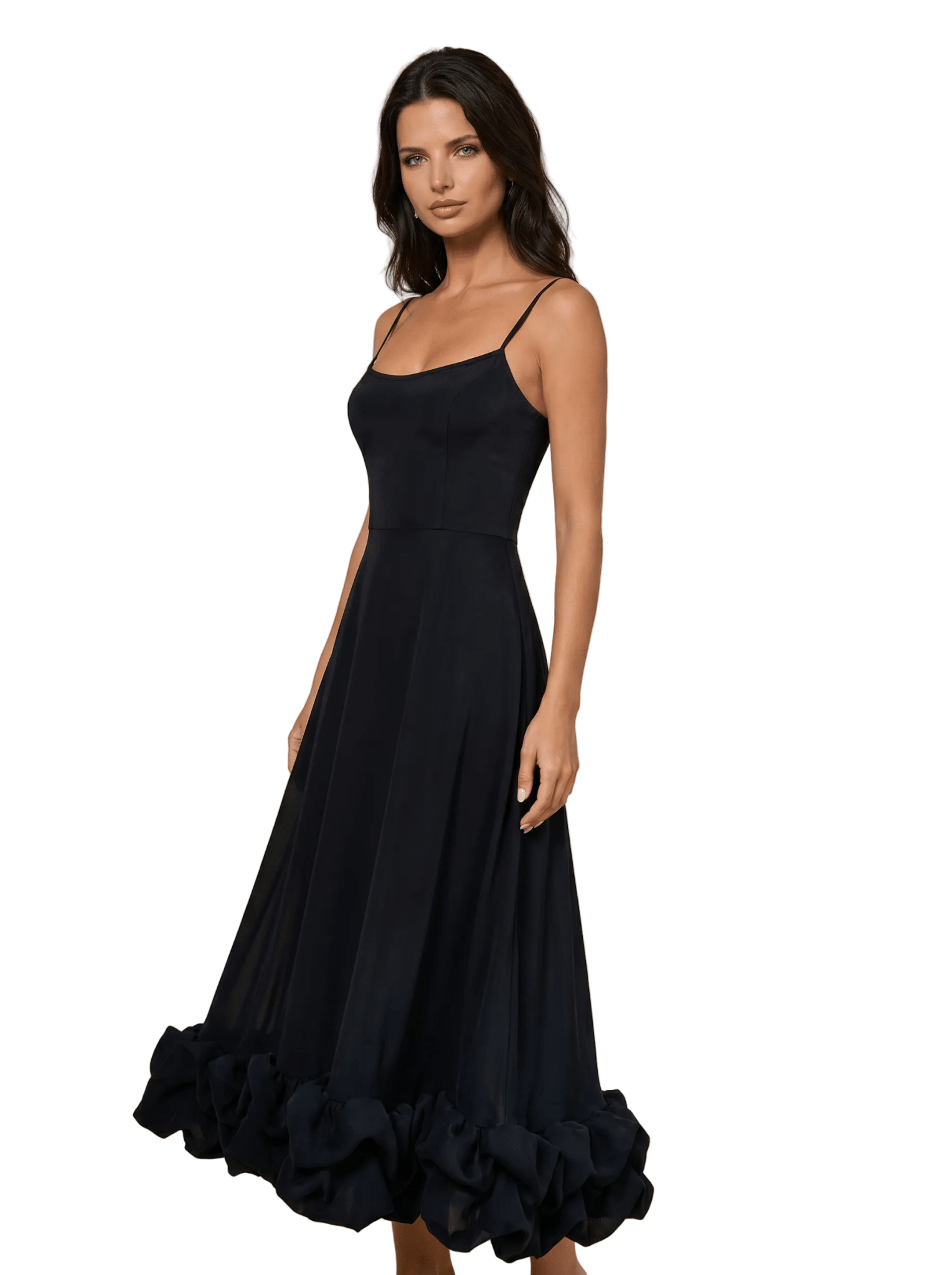 Women Midi Dress One Shoulder Ruffle Hem Fitted Design - Evergreen Outfits - Women Midi Dress