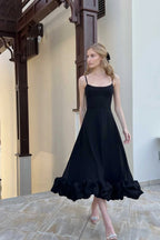 Women Midi Dress One Shoulder Ruffle Hem Fitted Design - Evergreen Outfits - Women Midi Dress