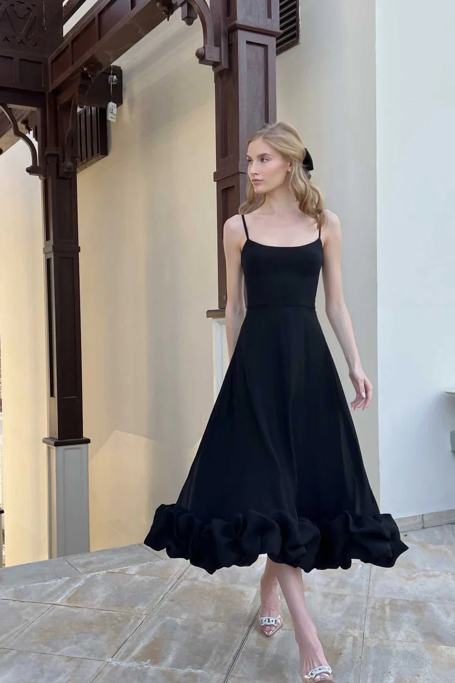 Women Midi Dress One Shoulder Ruffle Hem Fitted Design - Evergreen Outfits - Women Midi Dress
