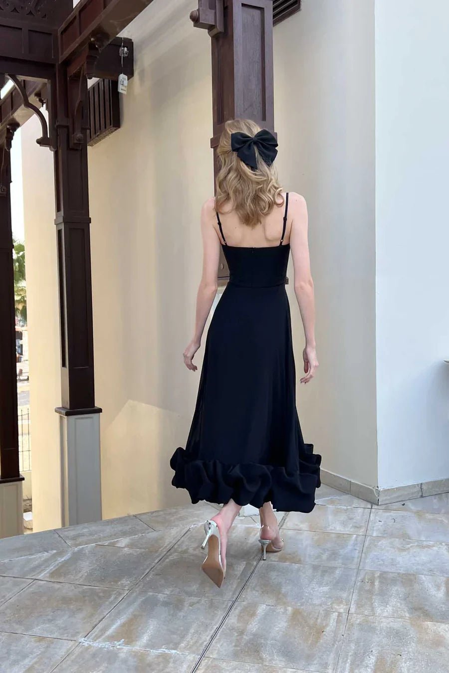 Women Midi Dress One Shoulder Ruffle Hem Fitted Design - Evergreen Outfits - Women Midi Dress