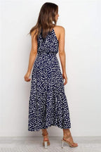 Women Midi Dress Polka Dot Halter Tie Waist Design - Evergreen Outfits - Women Midi Dress