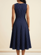 Women Midi Dress Polka Dot Sleeveless Fit Flare Design - Evergreen Outfits - Women Midi Dress