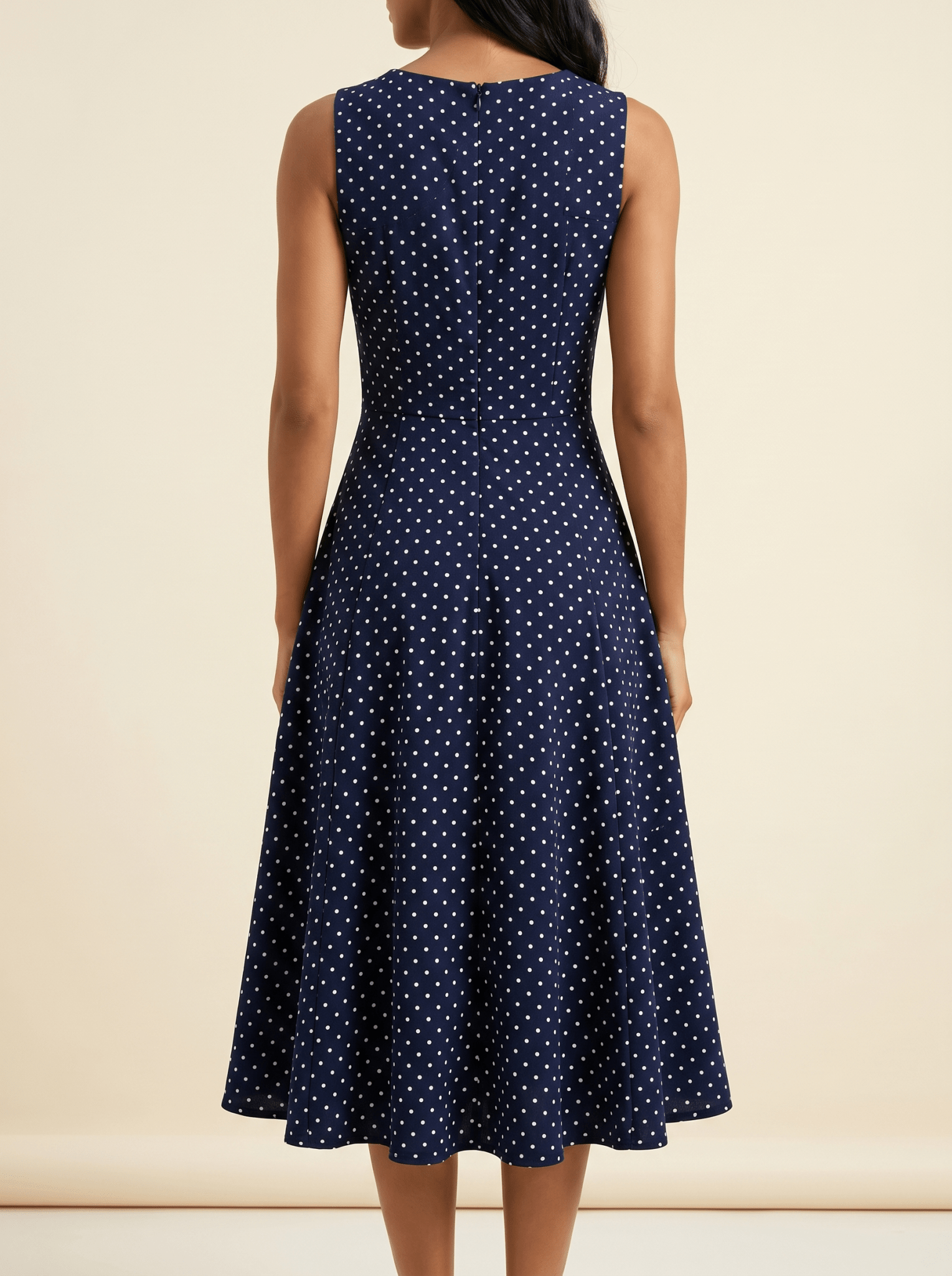 Women Midi Dress Polka Dot Sleeveless Fit Flare Design - Evergreen Outfits - Women Midi Dress