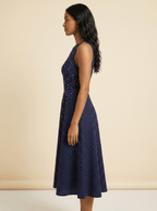 Women Midi Dress Polka Dot Sleeveless Fit Flare Design - Evergreen Outfits - Women Midi Dress