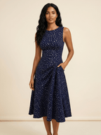 Women Midi Dress Polka Dot Sleeveless Fit Flare Design - Evergreen Outfits - Women Midi Dress